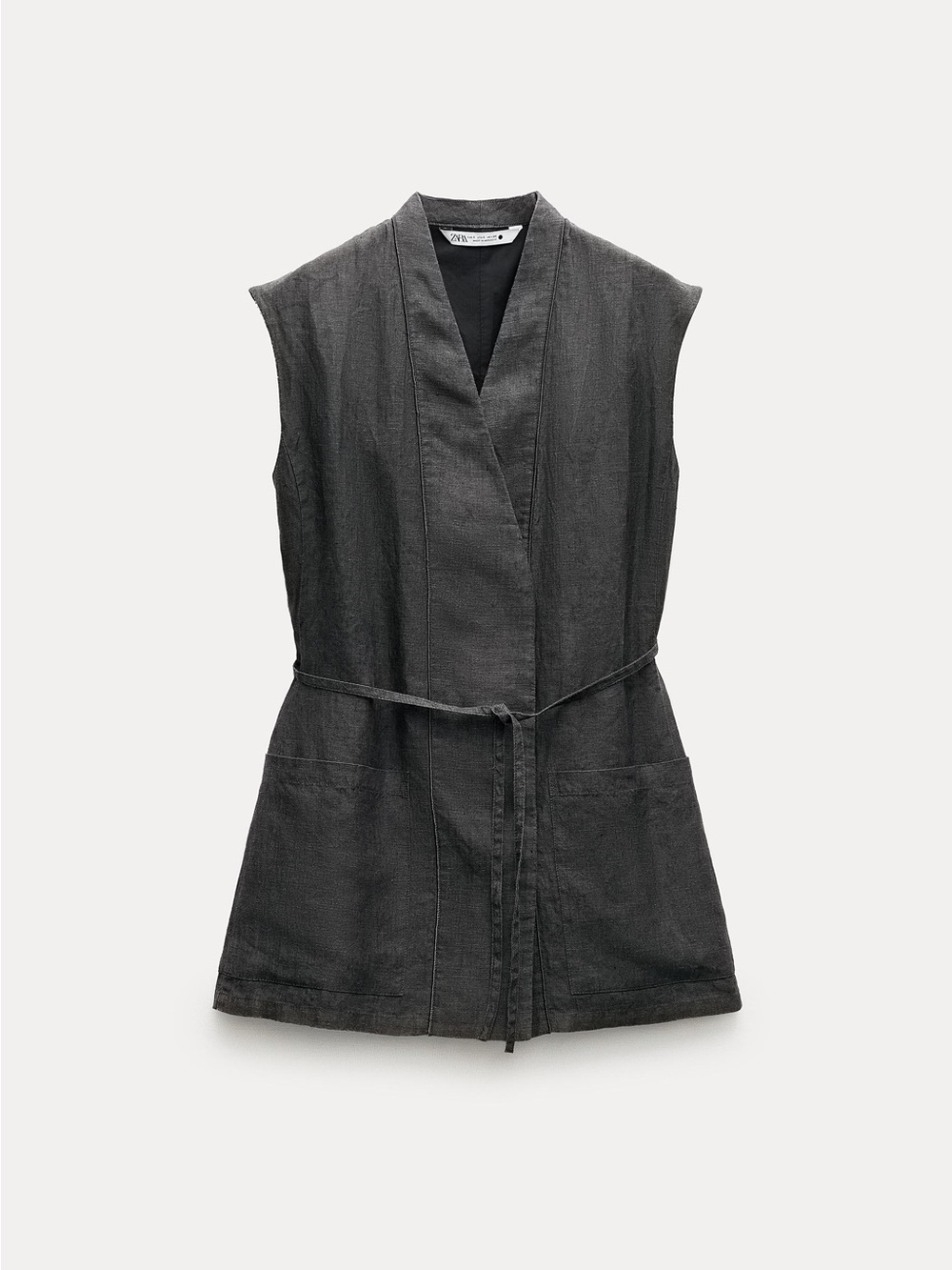 Zara Black Sleeveless Belted Vest